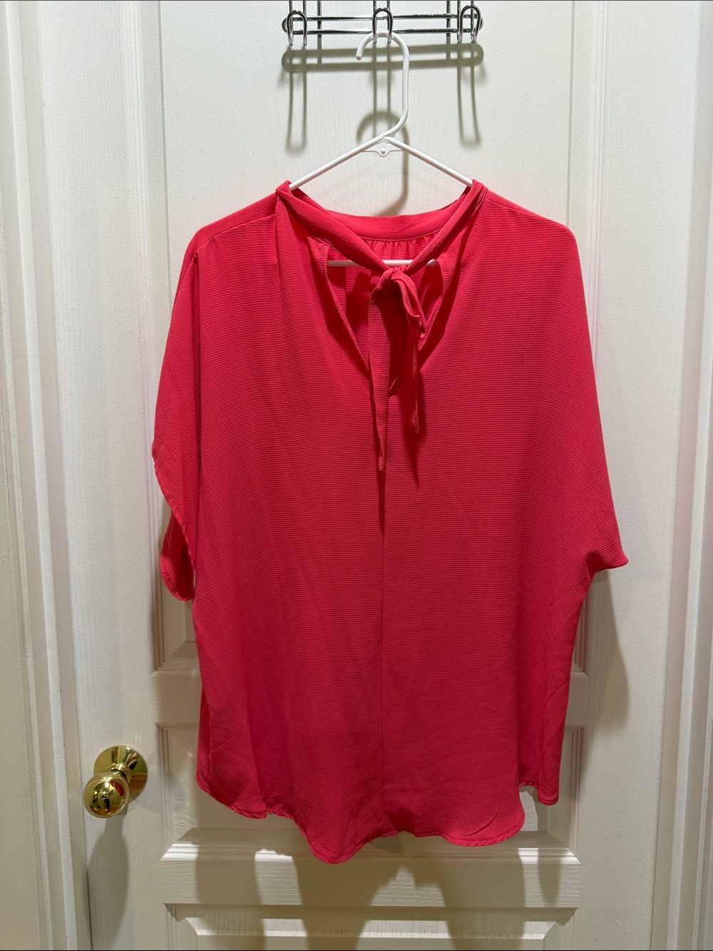 SHEIN Bright Pink Tie-Neck Dolman Blouse